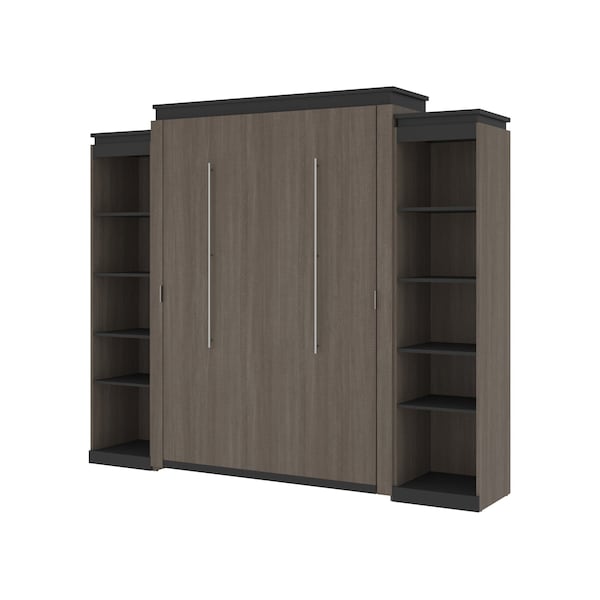 Orion 104W Queen Murphy Bed with 2 Narrow Shelving Units (105W), Bark Gray & Graphite